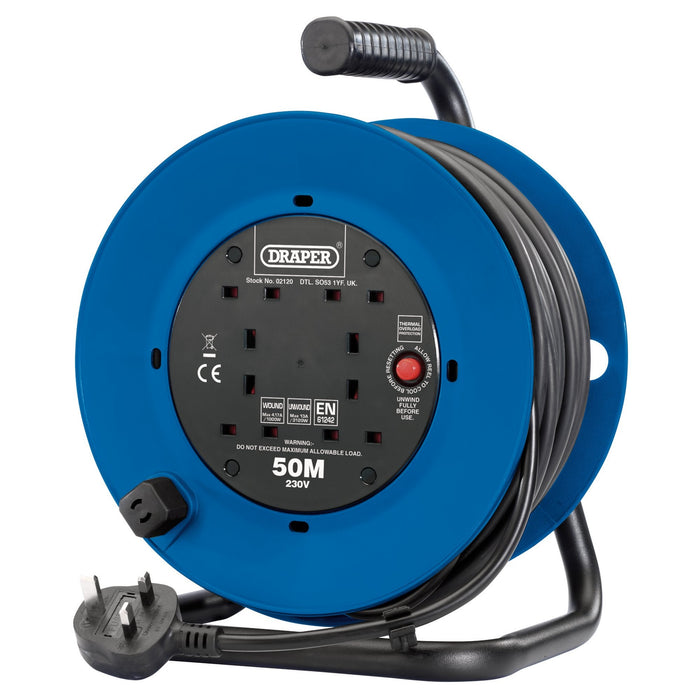 230V-Four-Socket-Industrial-Cable-Reel,-50m
