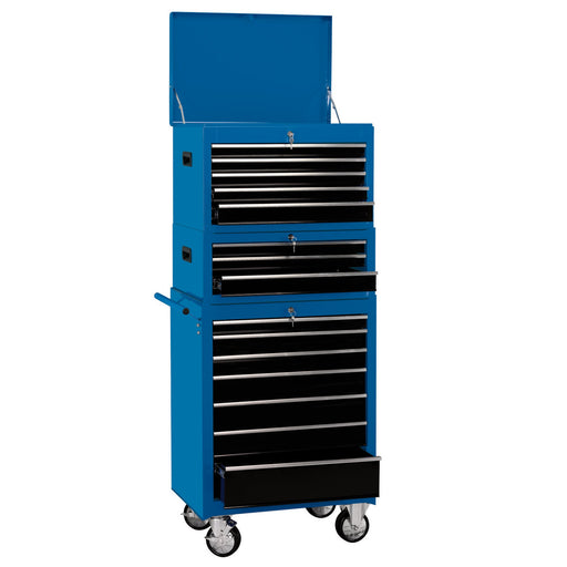 Combination-Roller-Cabinet-and-Tool-Chest,-15-Drawer,-26",-Blue