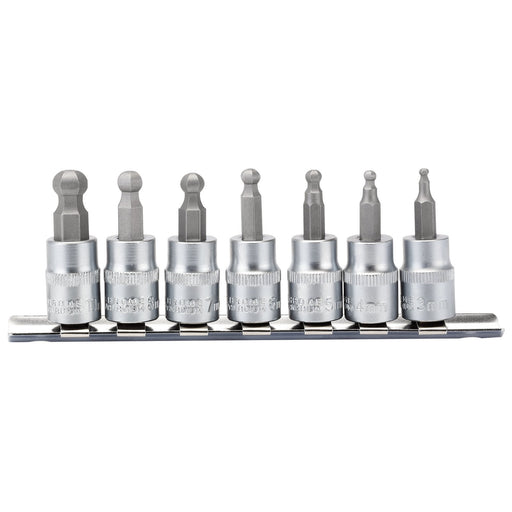 Ball-end-Hex.-Socket-Bit-Set,-3/8"-Sq.-Dr.,-48mm-(7-Piece)