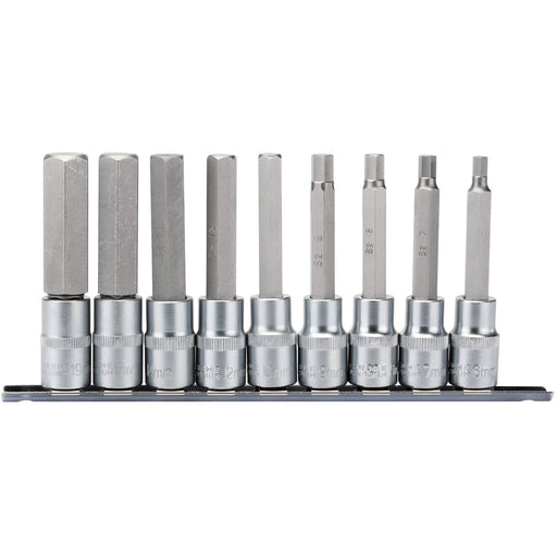 Long-Metric-Hex.-Socket-Bit-Set,-1/2"-Sq.-Dr.,-100mm-(9-Piece)
