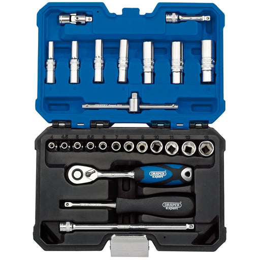 Draper-Expert-Metric-Socket-Set,-1/4"-Sq.-Dr.,-Blue-(25-Piece)