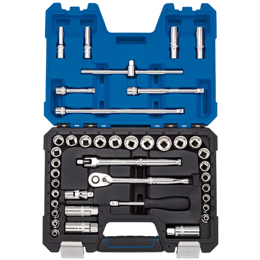 Draper-Expert-Combined-MM/AF-Socket-Set,-3/8"-Sq.-Dr.,-Blue-(41-Piece)
