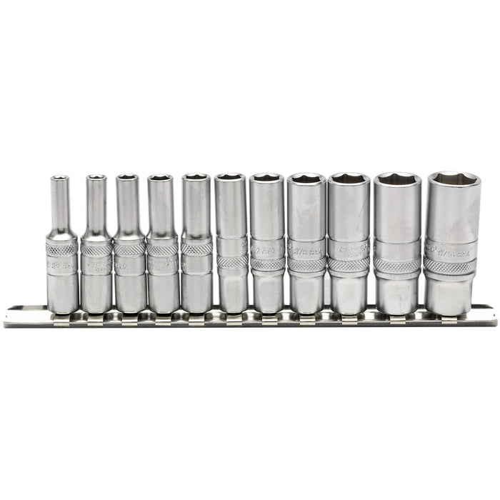 Imperial-Deep-Socket-on-Metal-Rail,-1/4"-Sq.-Dr.-(11-Piece)