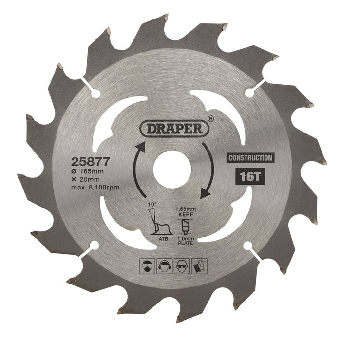 TCT-Cordless-Construction-Circular-Saw-Blade-for-Wood-&-Composites,-165-x-20mm,-16T