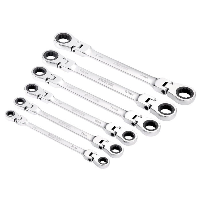 Draper-HI-TORQ®-Metric-Flexible-Head-Double-Ring-Ratchet-Spanner-Set-(6-Piece)
