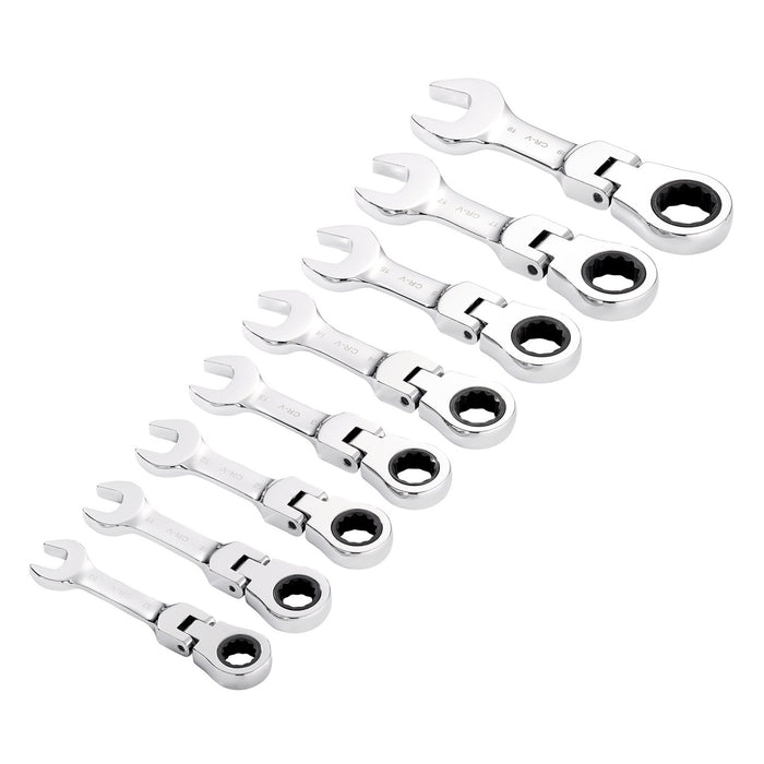 Draper-HI-TORQ®-Metric-Stubby-Flexible-Head-Ratchet-Combination-Spanner-Set-(8-Piece)