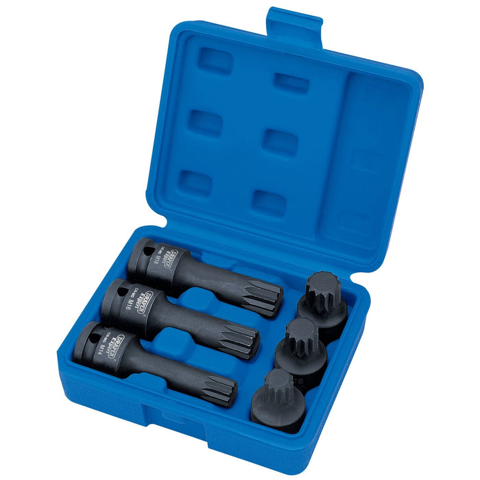 Draper-Expert-Impact-Spline-Bit-Set,-1/2"-Sq.-Dr.-(6-Piece)