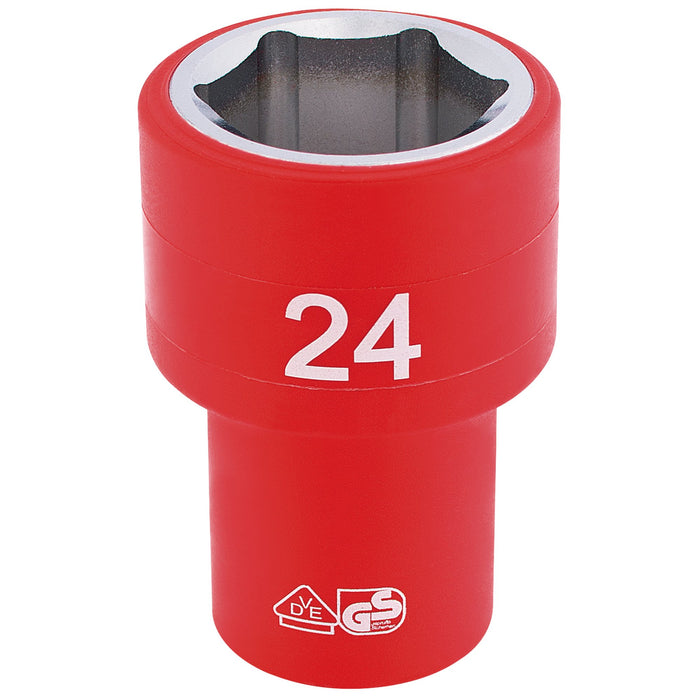 Fully-Insulated-VDE-Socket,-1/2"-Sq.-Dr.,-24mm