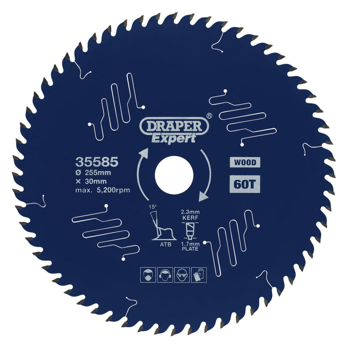 Draper-Expert-TCT-Circular-Saw-Blade-for-Wood-with-PTFE-Coating,-255-x-30mm,-60T