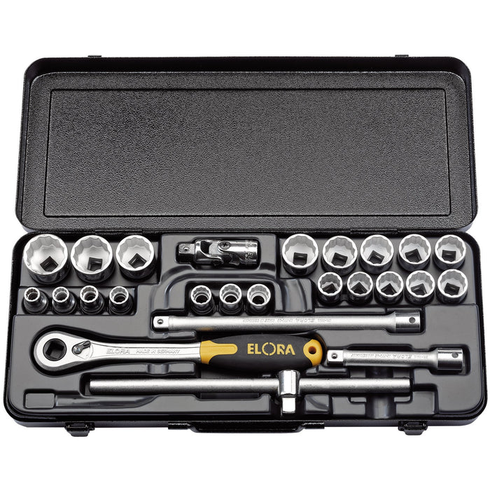 Elora-Metric-Socket-Set,-1/2"-Sq.-Dr.-(25-Piece)