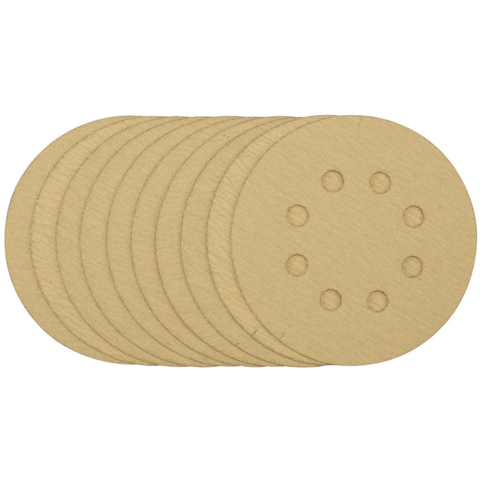 Gold-Sanding-Discs-with-Hook-&-Loop,-125mm,-120-Grit,-8-Dust-Extraction-Holes-(Pack-of-10)