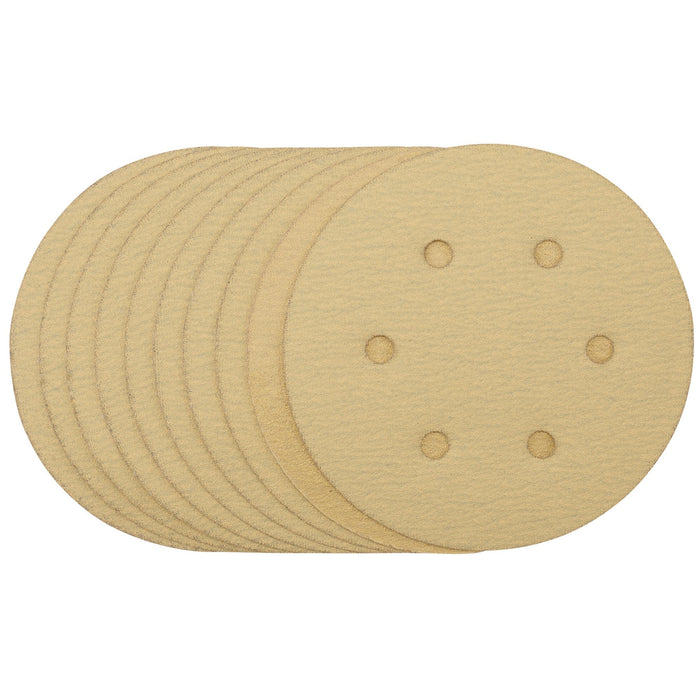Gold-Sanding-Discs-with-Hook-&-Loop,-150mm,-120-Grit,-6-Dust-Extraction-Holes-(Pack-of-10)-(Pack-of-10)