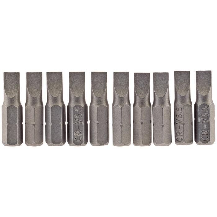 Plain-Slot-Insert-Bit,-5.5mm,-1/4"-Hex,-25mm-Long-(Pack-of-10)