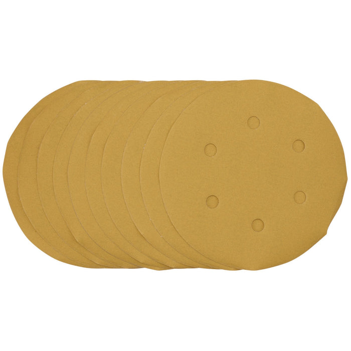 Gold-Sanding-Discs-with-Hook-&-Loop,-150mm,-400-Grit,-6-Dust-Extraction-Holes-(Pack-of-10)