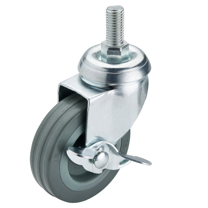 Swivel-Bolt-Fixing-Rubber-Castor-with-Brake,-75mm-Diameter,-S.W.L.-70kg