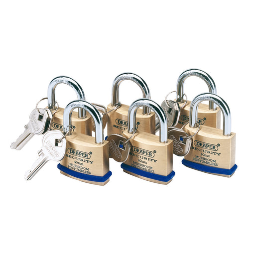 Solid-Brass-Padlocks-with-Hardened-Steel-Shackle,-40mm-(Pack-of-6)