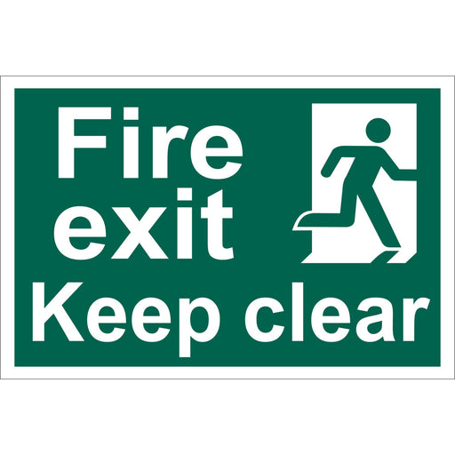 Fire-Exit-Keep-Clear'-Safety-Sign,-300-x-200mm,-Design-1