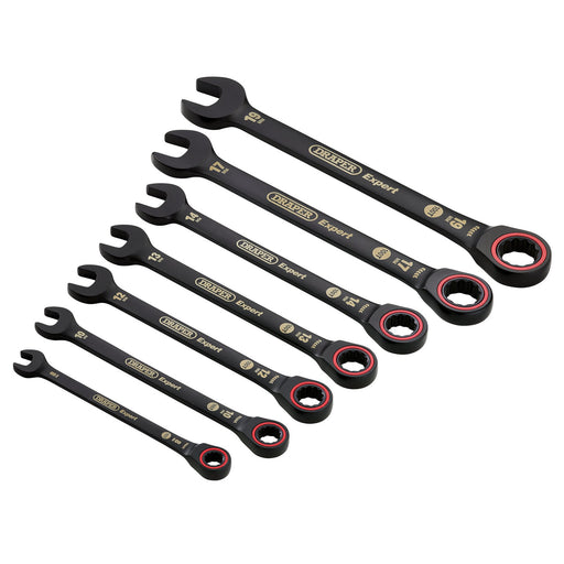 Draper-Expert-HI-TORQ®-Metric-Ratchet-Combination-Spanner-Set,-Black-(7-Piece)