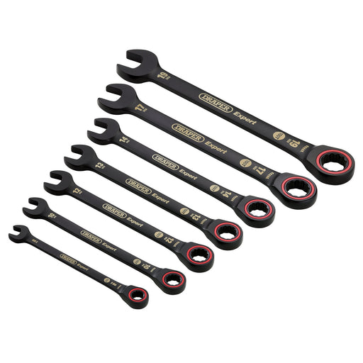 Draper-Expert-HI-TORQÂ®-Metric-Ratchet-Combination-Spanner-Set,-Black-(7-Piece)