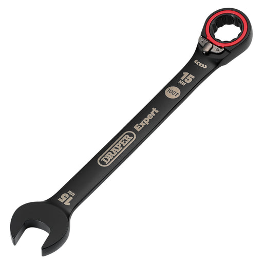 Draper-Expert-HI-TORQÂ®-Metric-Reversible-Ratchet-Combination-Spanner,-15mm,-Black