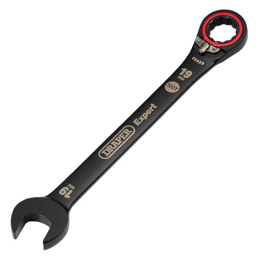 Draper-Expert-HI-TORQÂ®-Metric-Reversible-Ratchet-Combination-Spanner,-19mm,-Black