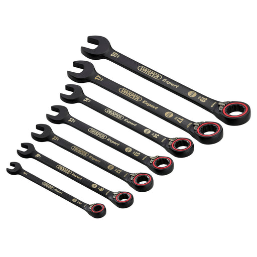 Draper-Expert-HI-TORQ®-Metric-Reversible-Ratchet-Combination-Spanner-Set,-Black-(7-Piece)