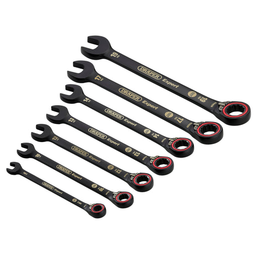 Draper-Expert-HI-TORQÂ®-Metric-Reversible-Ratchet-Combination-Spanner-Set,-Black-(7-Piece)