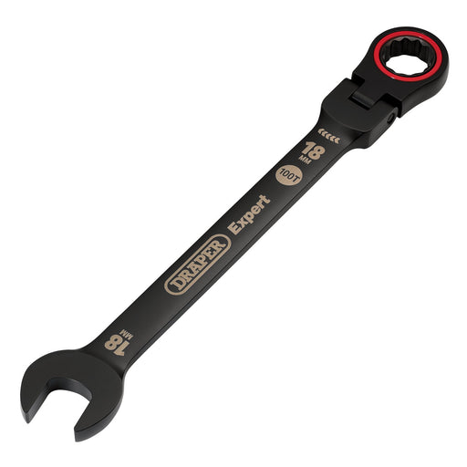 Draper-Expert-HI-TORQÂ®-Metric-Flexible-Head-Ratchet-Combination-Spanner,-18mm,-Black