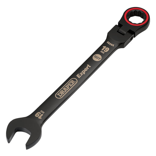 Draper-Expert-HI-TORQÂ®-Metric-Flexible-Head-Ratchet-Combination-Spanner,-19mm,-Black