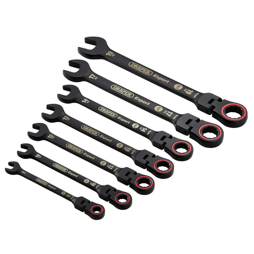 Draper-Expert-HI-TORQÂ®-Metric-Flexible-Head-Ratchet-Combination-Spanner-Set,-Black-(7-Piece)