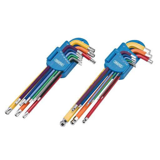 Draper-TX-STARÂ®-Security-&-Hex-Metric-Long-Arm-Key-Set,-Colour-Coded-(18-Piece)
