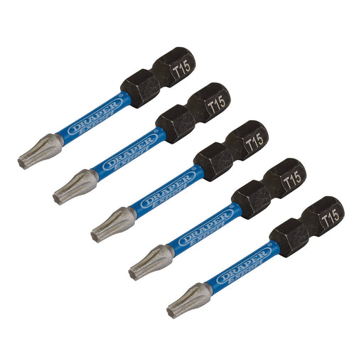 Draper-Expert-TX-STARÂ®-Impact-Screwdriver-Bits,-T15-x-50mm,-1/4"-Hex-(Pack-of-5)