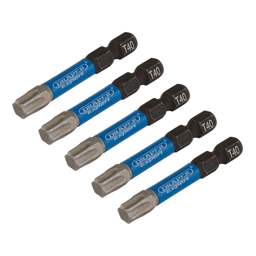 Draper-Expert-TX-STARÂ®-Impact-Screwdriver-Bits,-T40-x-50mm,-1/4"-Hex-(Pack-of-5)