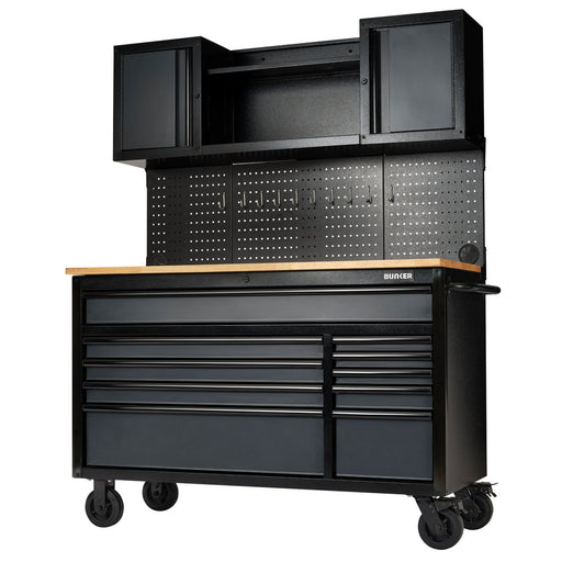 BUNKERÂ®-10-Drawer-Roller-Workstation-with-Workbench,-56",-Grey