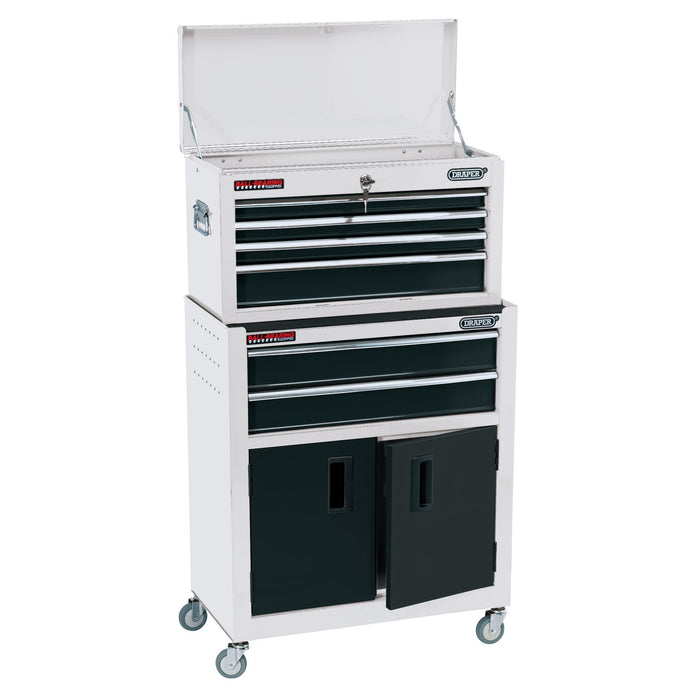Combined-Roller-Cabinet-and-Tool-Chest,-6-Drawer,-24",-White