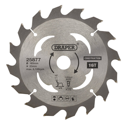 TCT-Cordless-Construction-Circular-Saw-Blade-for-Wood-&-Composites,-165-x-20mm,-16T