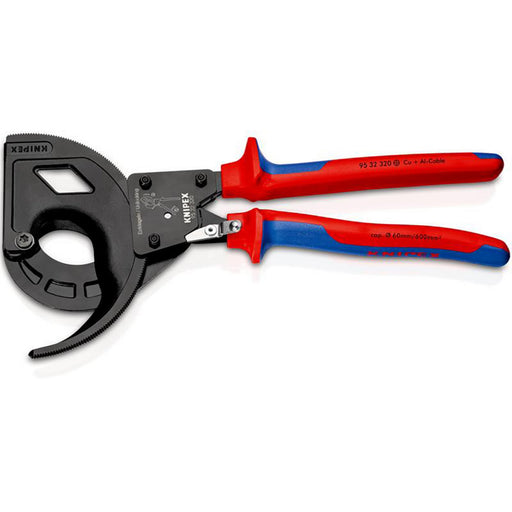 KNIPEX-95-32-320-Cable-Cutter-(ratchet-principle,-3-stage)-with-multi-component-grips-black-atramentized,-320mm