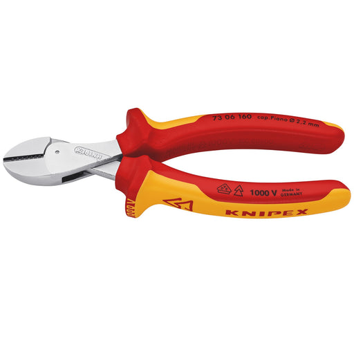KNIPEX-73-06-160-X-Cut®-Compact-Diagonal-Cutter-high-lever-transmission-insulated-with-multi-component-grips,-VDE-tested-chrome-plated,-160mm