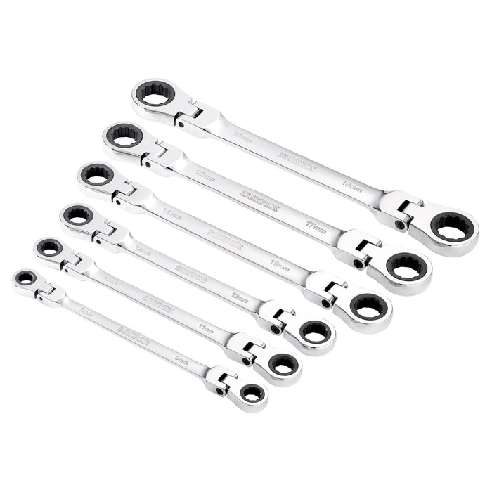 Draper-HI-TORQ®-Metric-Flexible-Head-Double-Ring-Ratchet-Spanner-Set-(6-Piece)
