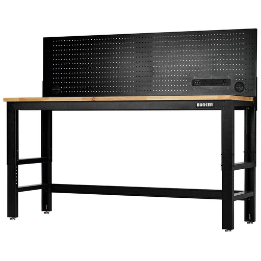 BUNKER®-Workbench-with-Hardwood-Worktop-and-Power-Pegboard,-1830mm