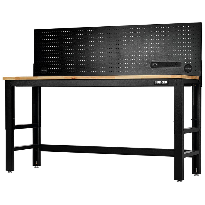 BUNKER®-Workbench-with-Hardwood-Worktop-and-Power-Pegboard,-1830mm