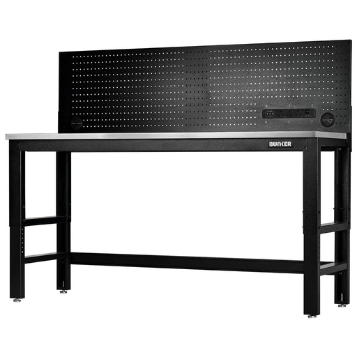 BUNKERÂ®-Workbench-with-Stainless-Steel-Worktop-and-Power-Pegboard,-1830mm