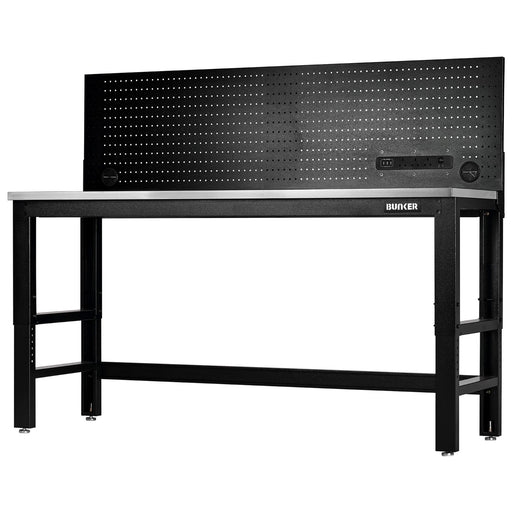 BUNKER®-Workbench-with-Stainless-Steel-Worktop-and-Power-Pegboard,-1830mm