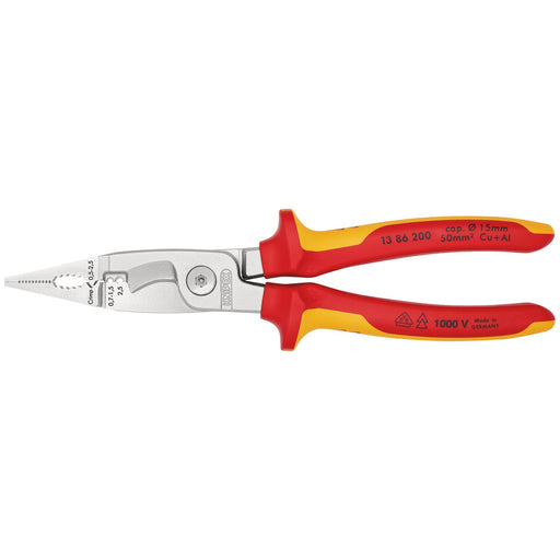 KNIPEX-13-86-200-Pliers-for-Electrical-Installation-insulated-with-multi-component-grips,-VDE-tested-chrome-plated,-200mm