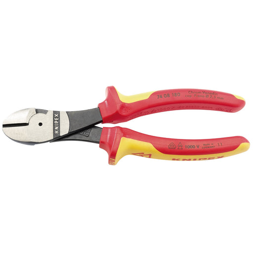 KNIPEX-74-08-180UKSBE-VDE-Fully-Insulated-High-Leverage-Diagonal-Side-Cutters,-180mm