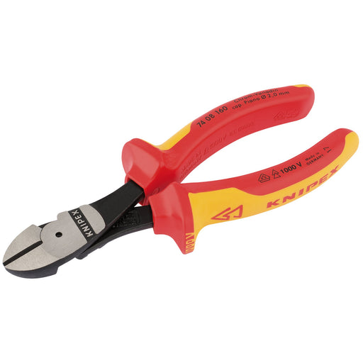 KNIPEX-74-08-160UKSBE-VDE-Fully-Insulated-High-Leverage-Diagonal-Side-Cutters,-160mm