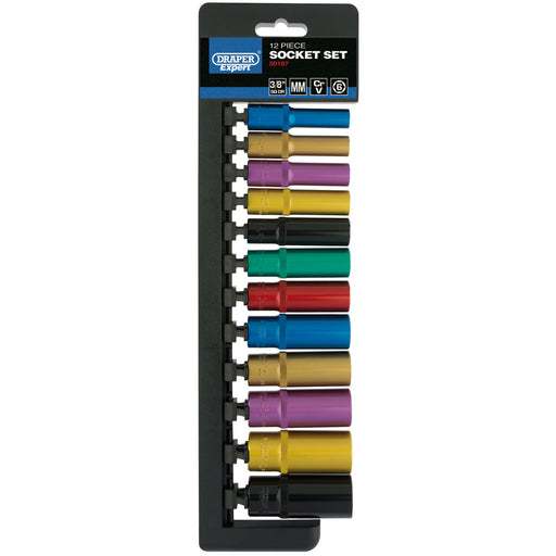 Draper-Expert-Metric-Coloured-Deep-Socket-Set,-3/8"-Sq.-Dr.-(12-Piece)