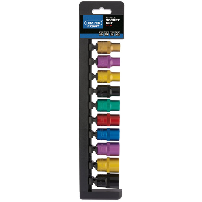 Draper-Expert-Metric-Coloured-Socket-Set,-1/2"-Sq.-Dr.-(10-Piece)