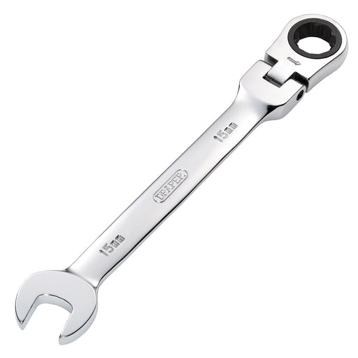 Draper-HI-TORQÂ®-Metric-Flexible-Head-Ratcheting-Combination-Spanner,-15mm