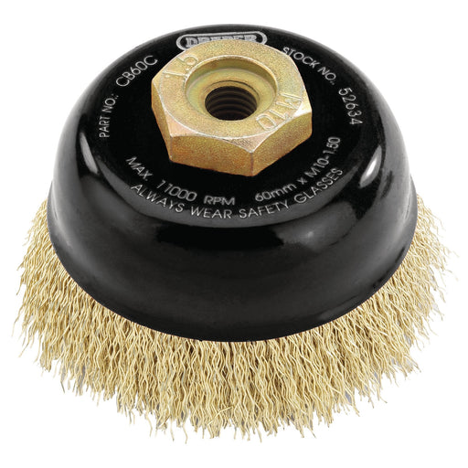 Draper-Expert-Brassed-Steel-Crimped-Wire-Cup-Brush,-60mm,-M10